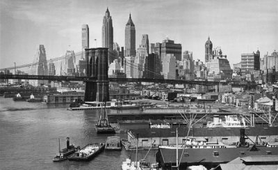 Andreas Feininger - Brooklyn Bridge, Panoramic View with Manhattan Skyline, ca. 1940s