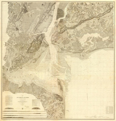 United States Coast Survey - Map of New York Bay and Harbor and The Environs, 1844
